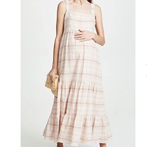Hatch Light Blush Pink Plaid Jules Tiered Midi Dress